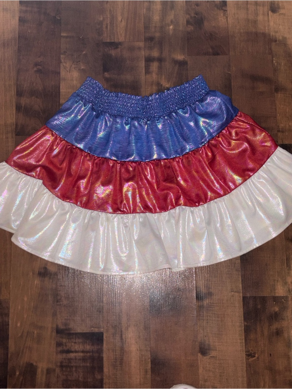 Iridescent Ruffle Skirt July Patriotic Metallic Peach Love